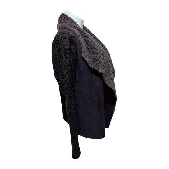 CHELSEA & THEODORE Brown Open Front Sweater Jacket Faux Fur Faux Suede XX-Cozy - Picture 3 of 10